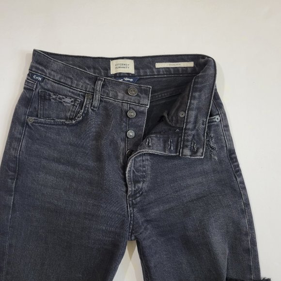 COH Charlotte High Rise Distressed Straight Cropped Destroyed Gray Jean - Picture 11 of 14